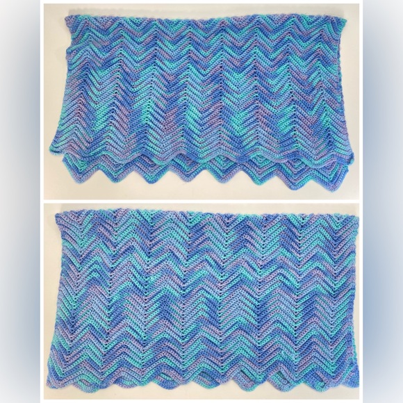 Mermaid Ripple Afghan Space Dyed Zig Zag Handmade Crochet Lap Blanket 35 x 41 - Picture 3 of 8